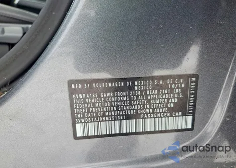 2017 Volkswagen Jetta Se из США, поврежденный, VIN 3VWDB7AJ0HM251361